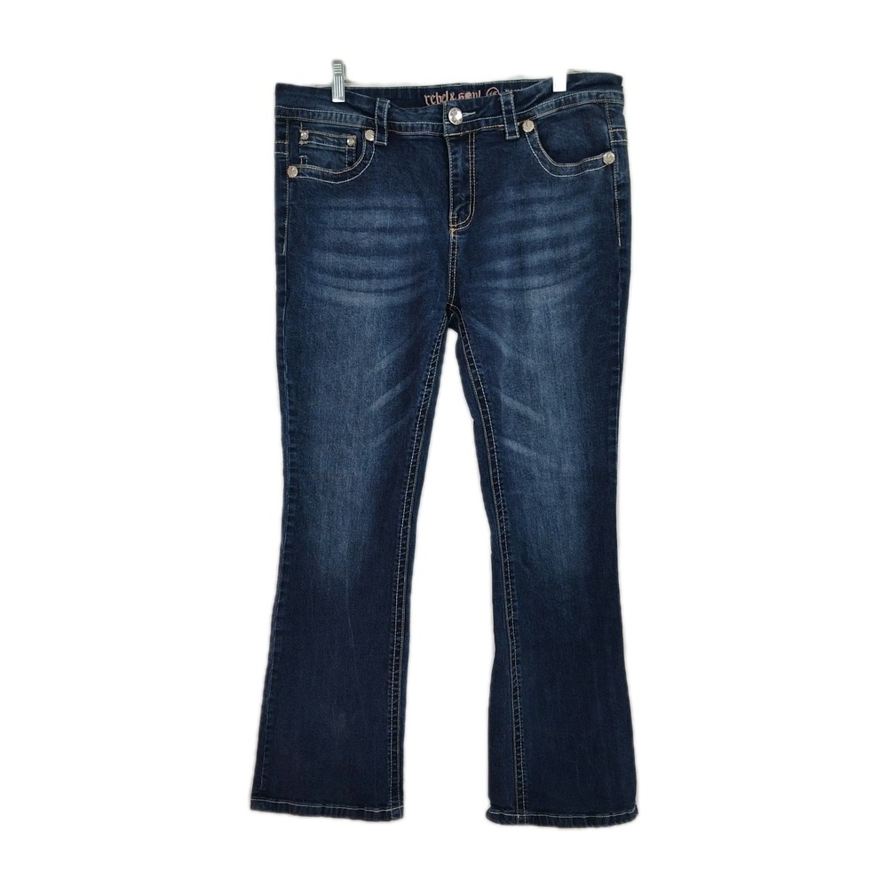 Rebel & Soul Jeans Women's Size 15 Boot Cut Medium Wash Blue Embroidered Pockets